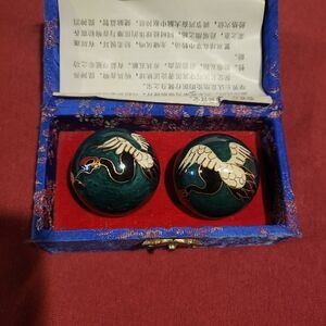 Green and Gold Baoding Balls with Crane Design